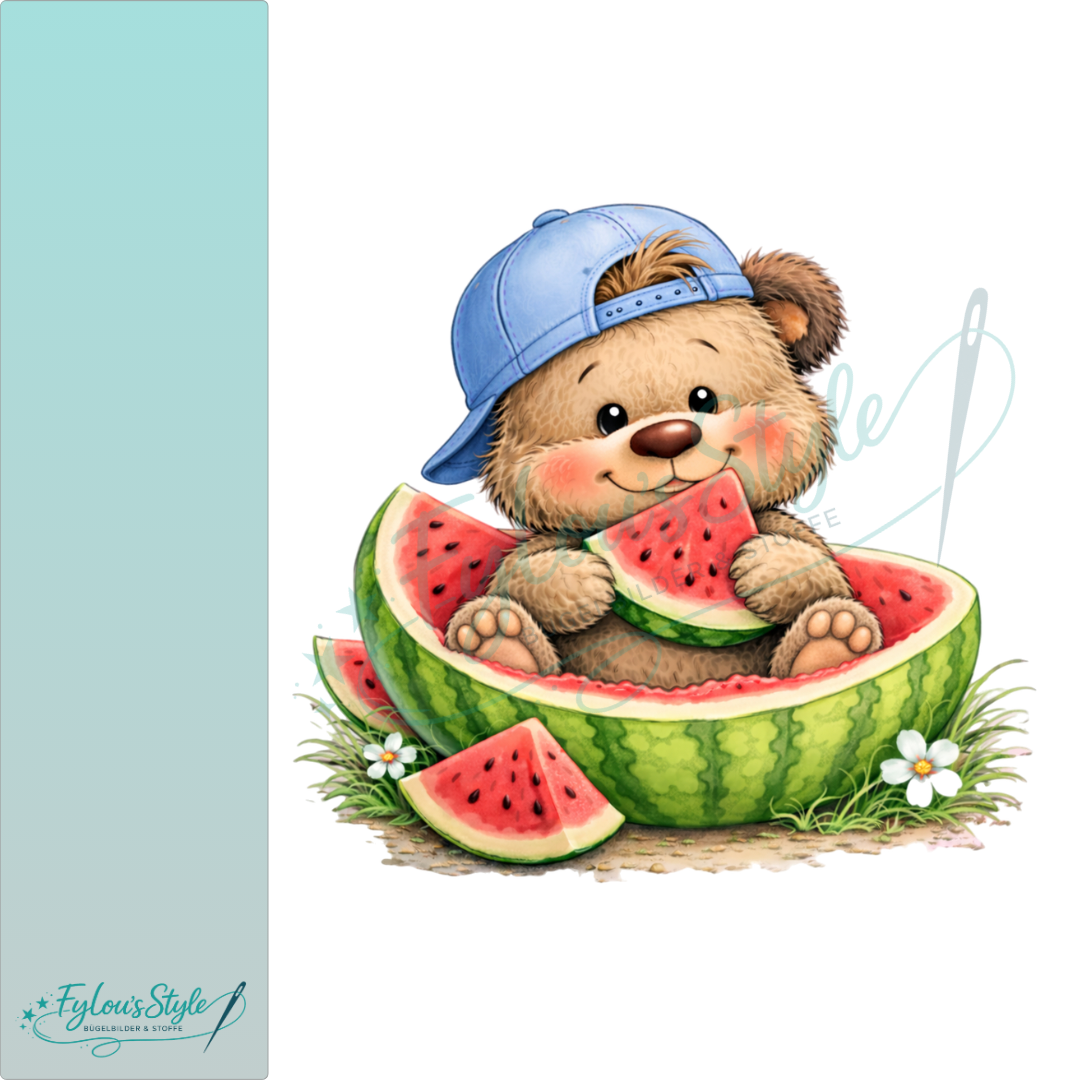 Bügelbild Teddy in Melone