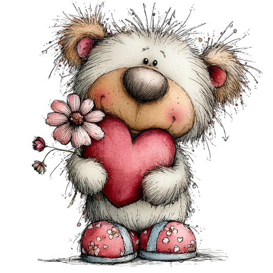 Bügelbild Teddy mit Herz