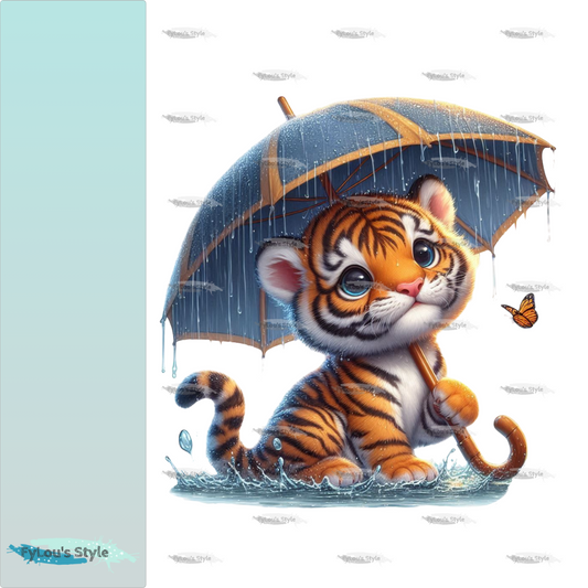 Bügelbild Tiger mit Regenschirm
