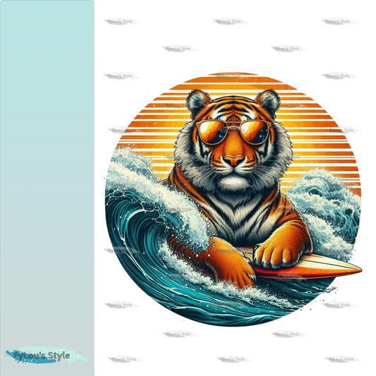 Bügelbild Tiger mit Surfboard #1 Fylou's Style