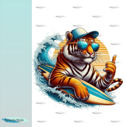 Bügelbild Tiger mit Surfboard #2 Fylou's Style