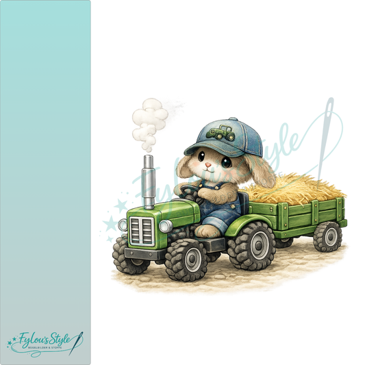 Bügelbild Traktorhase mit Hänger