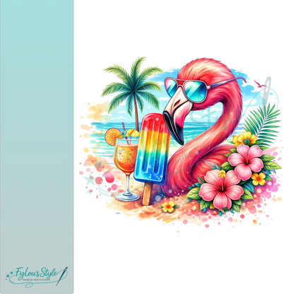 Bügelbild  Tropischer Flamingo mit Cocktail