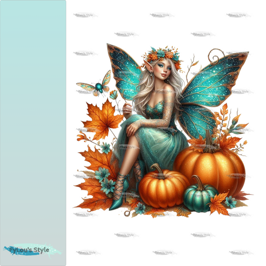 Bügelbild Türkis Glitzer Herbst Fee