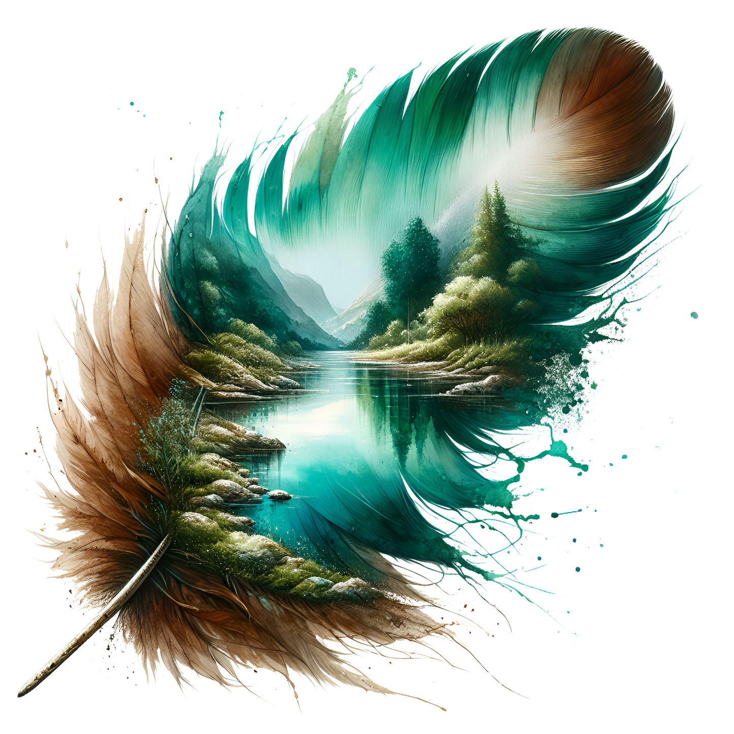 Bügelbild Türkiser Fluss Feder