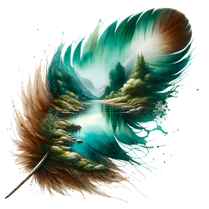 Bügelbild Türkiser Fluss Feder