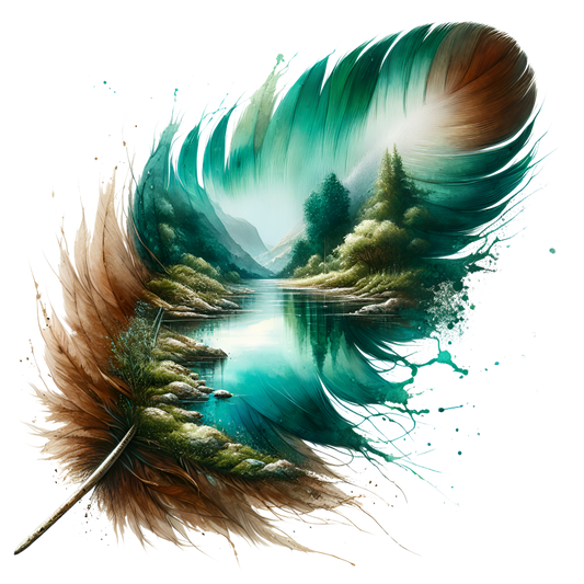 Bügelbild Türkiser Fluss Feder