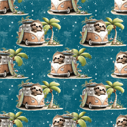 Vorbestellung Stoff Allover Bulli Fauli Petrol Bio Jersey in Überbreite