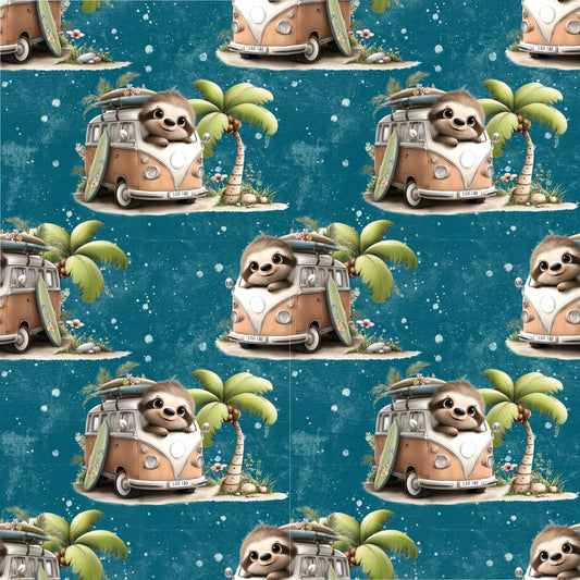 Vorbestellung Stoff Allover Bulli Fauli Petrol Bio Jersey in Überbreite