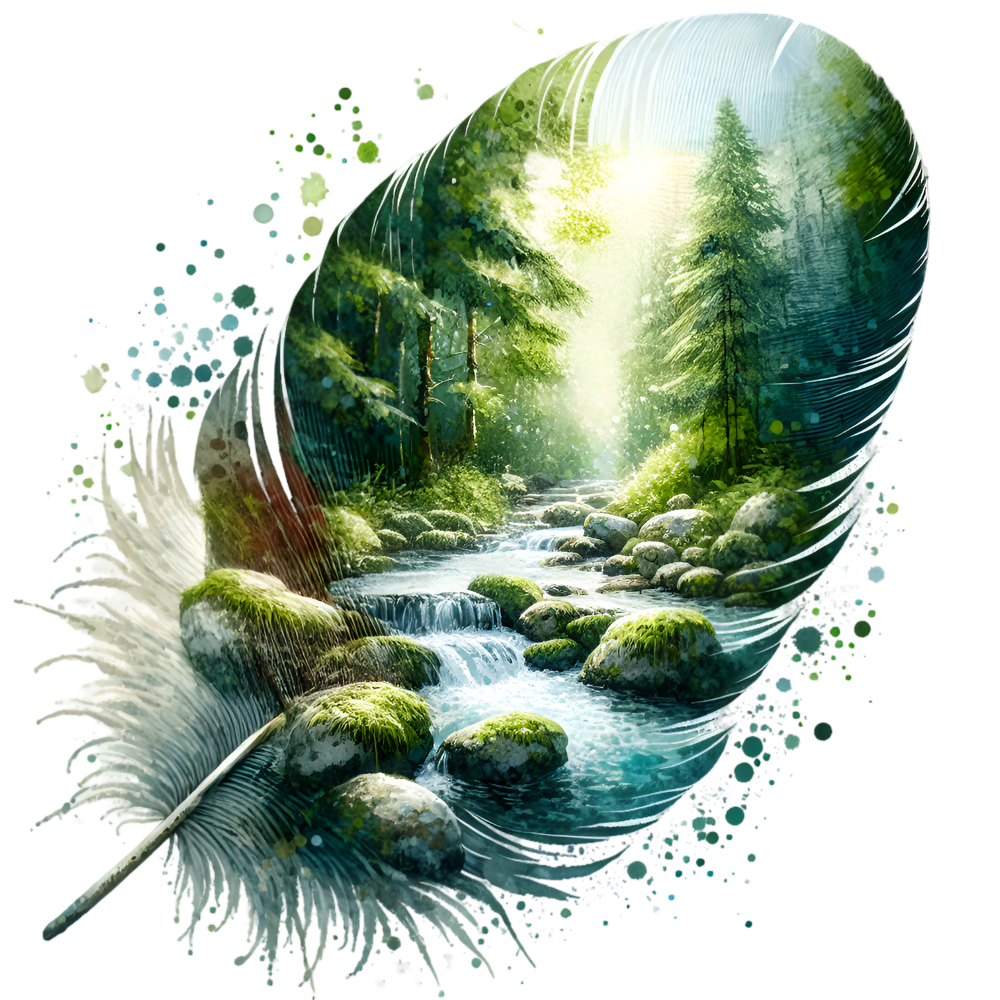 Bügelbild Waldfluss Feder