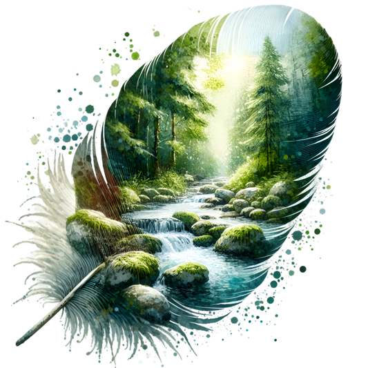 Bügelbild Waldfluss Feder