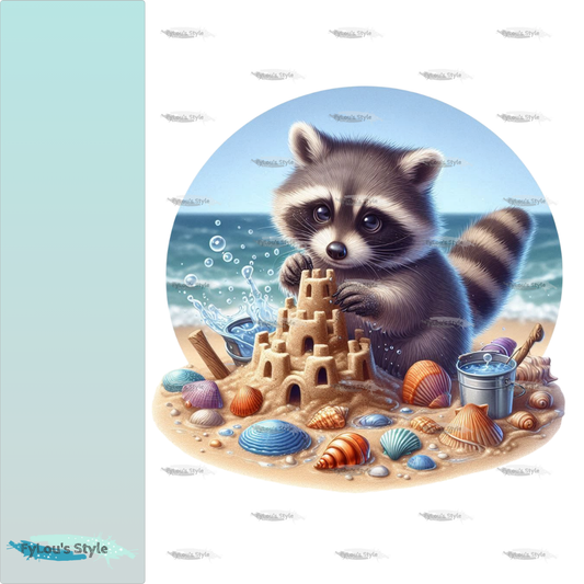 Bügelbild Waschbär baut Sandburg #3 Fylou's Style