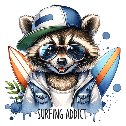 Bügelbild Waschbär cool Surfing Fylou's Style