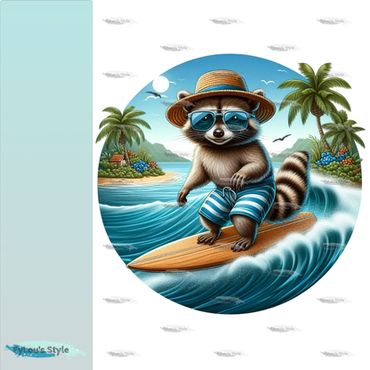 Bügelbild Waschbär mit Surfboard #3 Fylou's Style