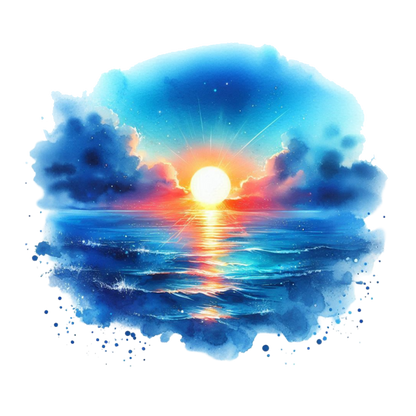Bügelbild Watercolor Blue Sommer Sonnenuntergang #10 Fylou's Style