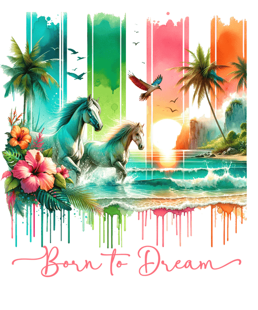 Bügelbild Streifen Motivwelt "Watercolor Pferde Tropisch"