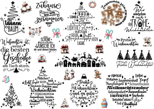 A4 Bogen Rub ON Sticker Weihnachtszeit, Glückwünsche, Sprüche, randlose Rubons
