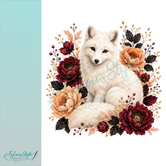 Bügelbild Weißer Fuchs in Blütenharmonie