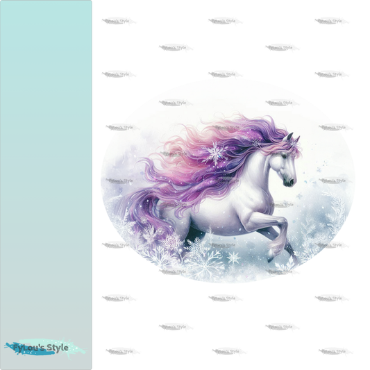 Bügelbild  Weißes Pferd mit Glitzermähne im Winter