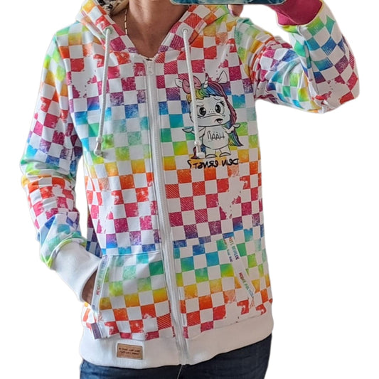 Bio French Terry "Kachel Magie"  Regenbogen Weiß Überbreite