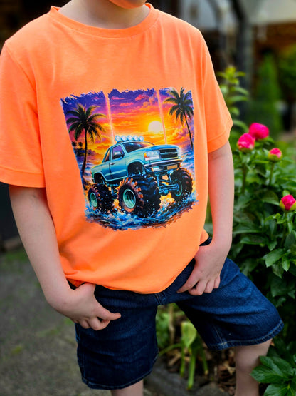 Bügelbild Monstertruck am tropischen Strand