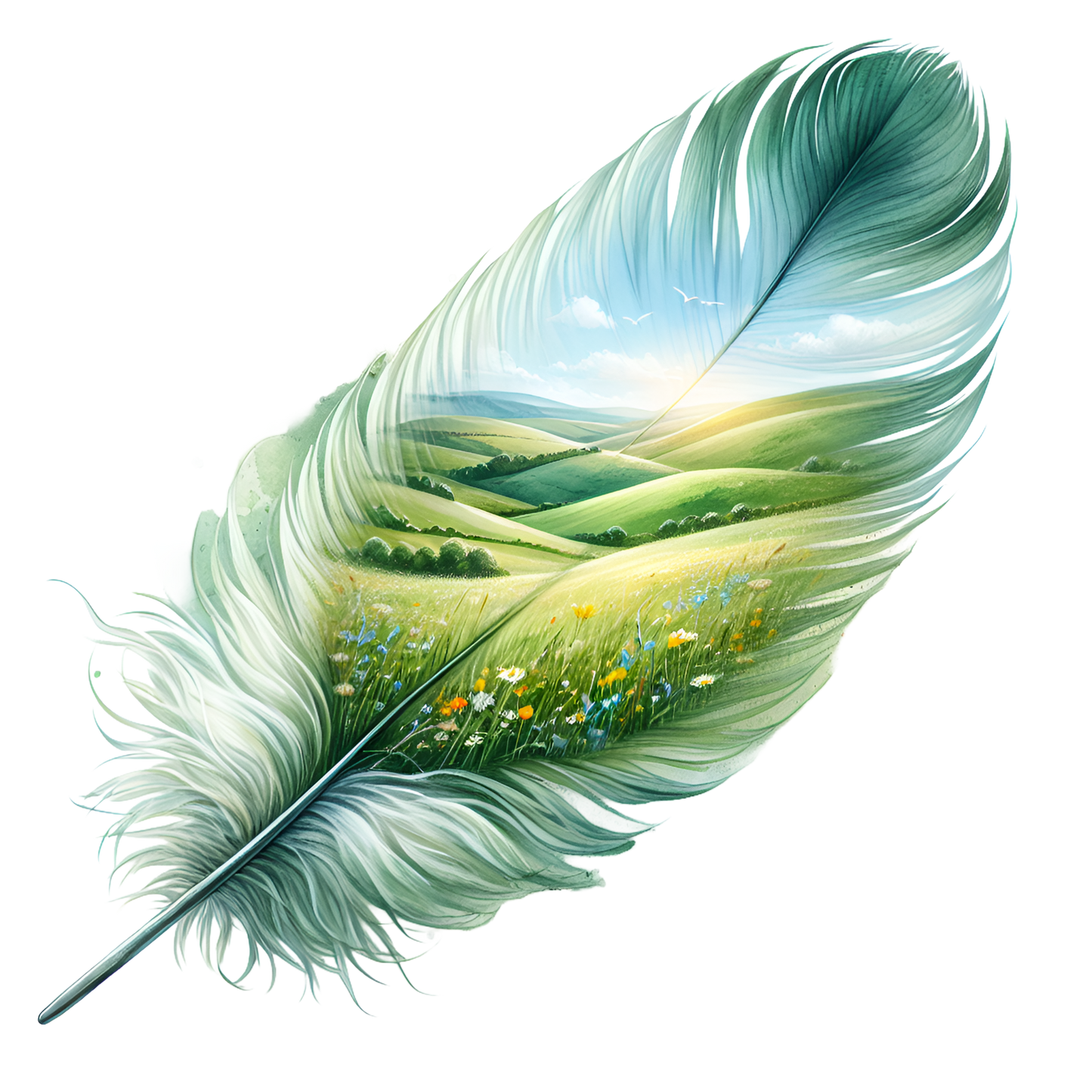 Bügelbild Wiese Feder