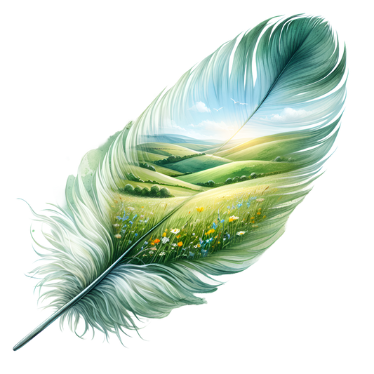 Bügelbild Wiese Feder