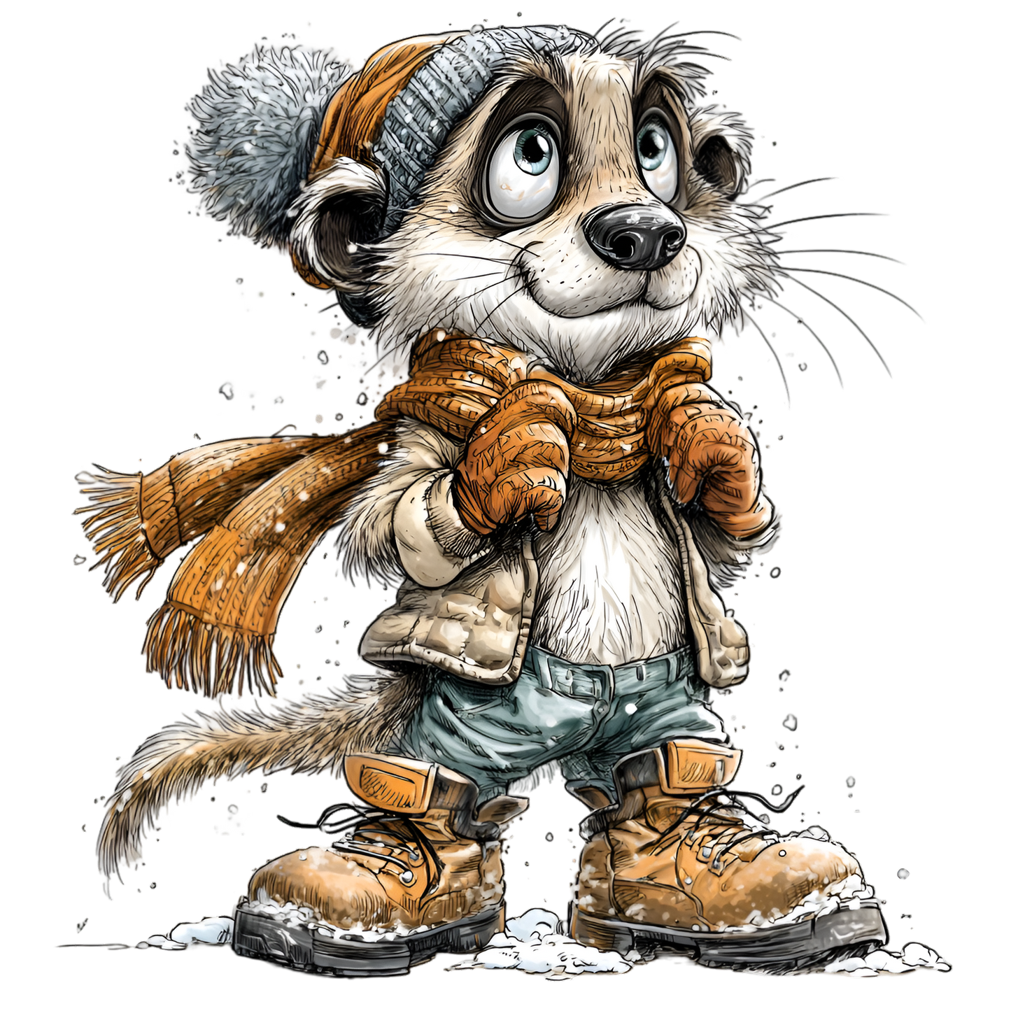 Iron-on image of a fox doing sports in winter