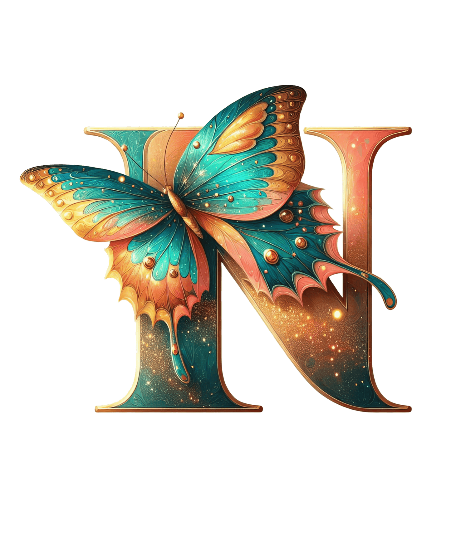 Iron-on Letter N Butterfly