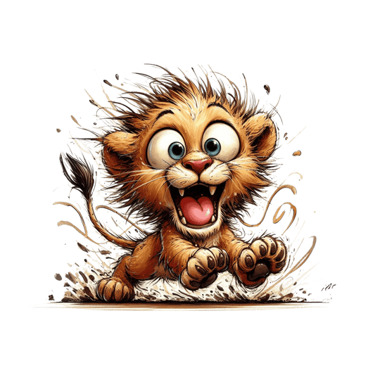 Bügelbild aufgeregter kleiner Löwe