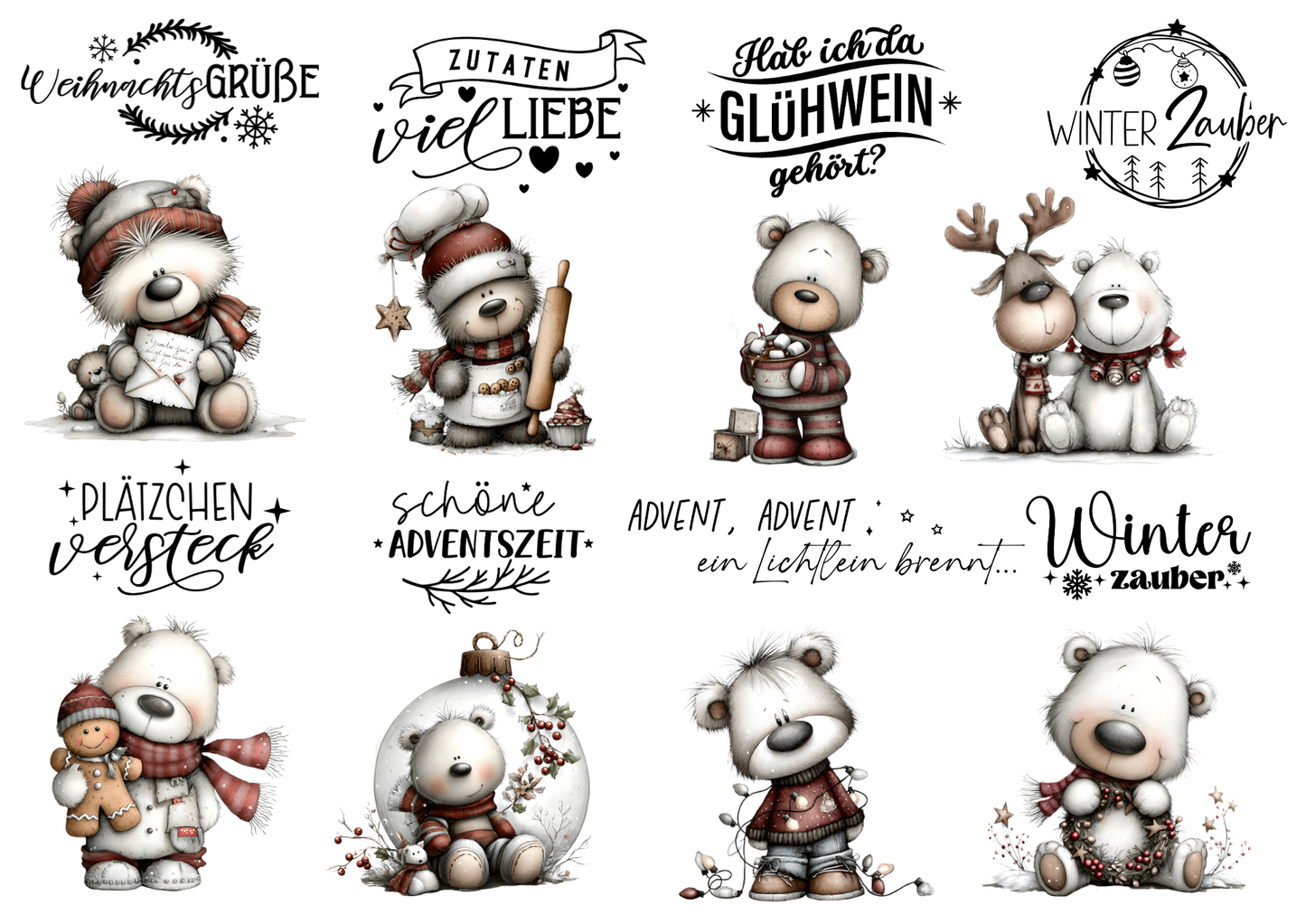 Rub On Bogen A4 Weihnachten bären