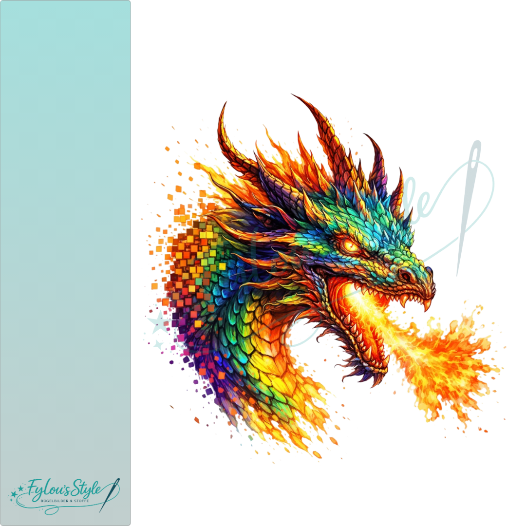 Bügelbild Bunt Splash Pixel Drache