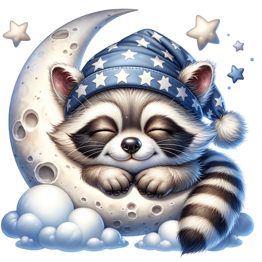 Bügelbild schlafender Waschbär auf dem Mond #1 - Fylou's Style
