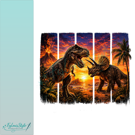 Bügelbild Streifen Motivwelt "Dinos im Sonnenuntergang"