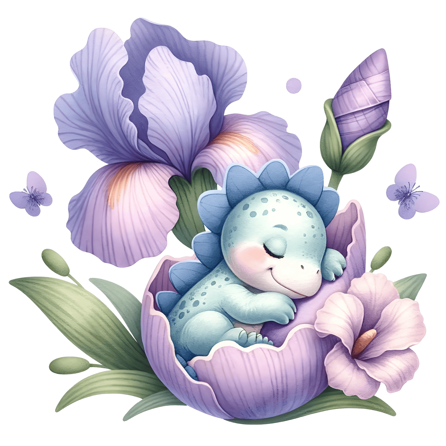 Iron-on image baby dinosaurs in flowers #13