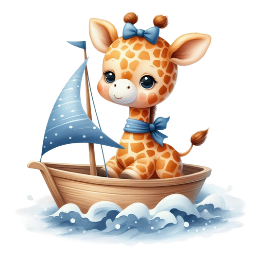 Bügelbild Giraffe mit Boot #1