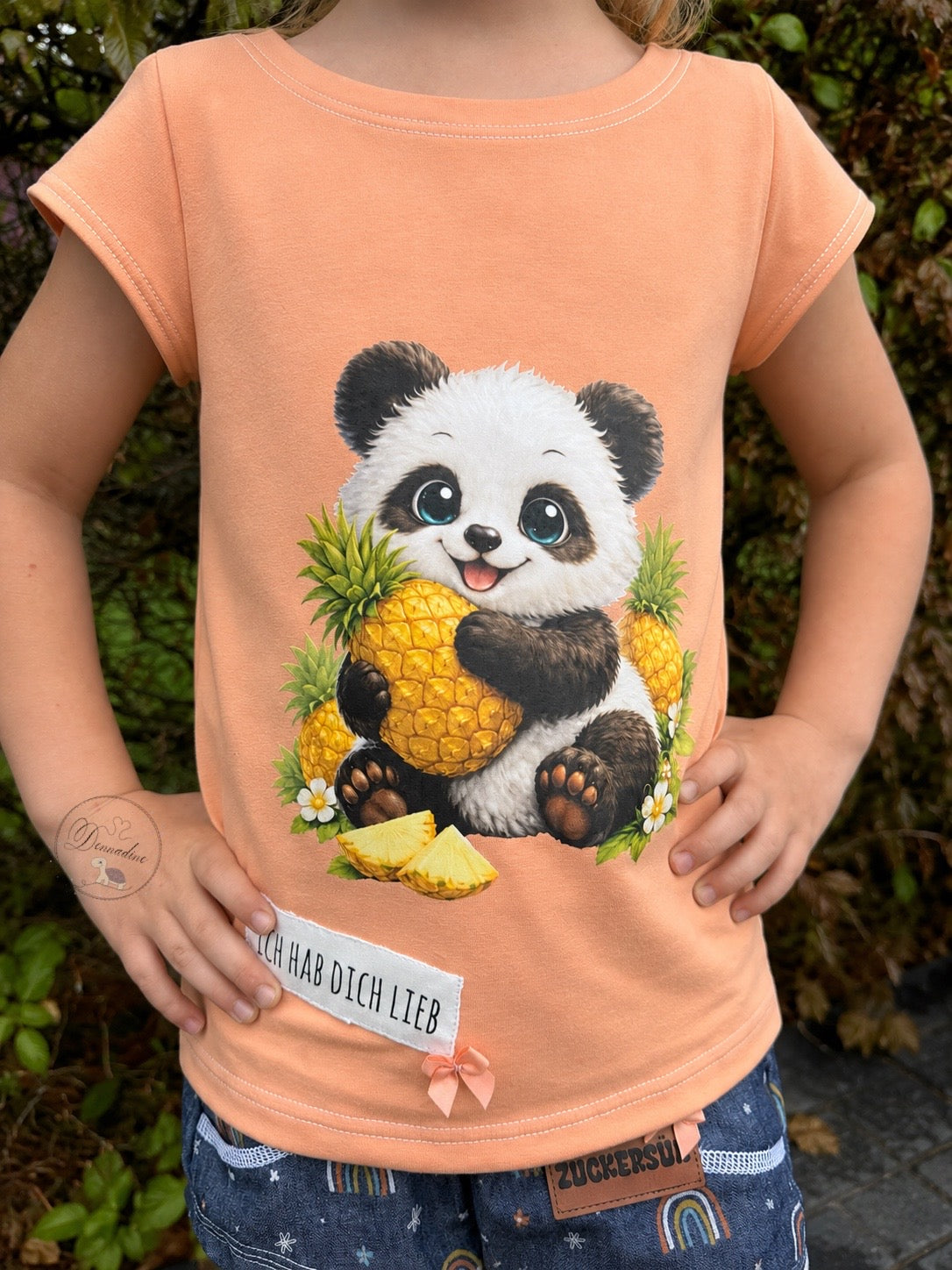 Bügelbild Panda mit Ananas