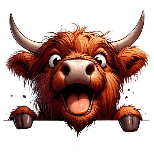 Bügelbild freche Guck guck Highland Kuh #1
