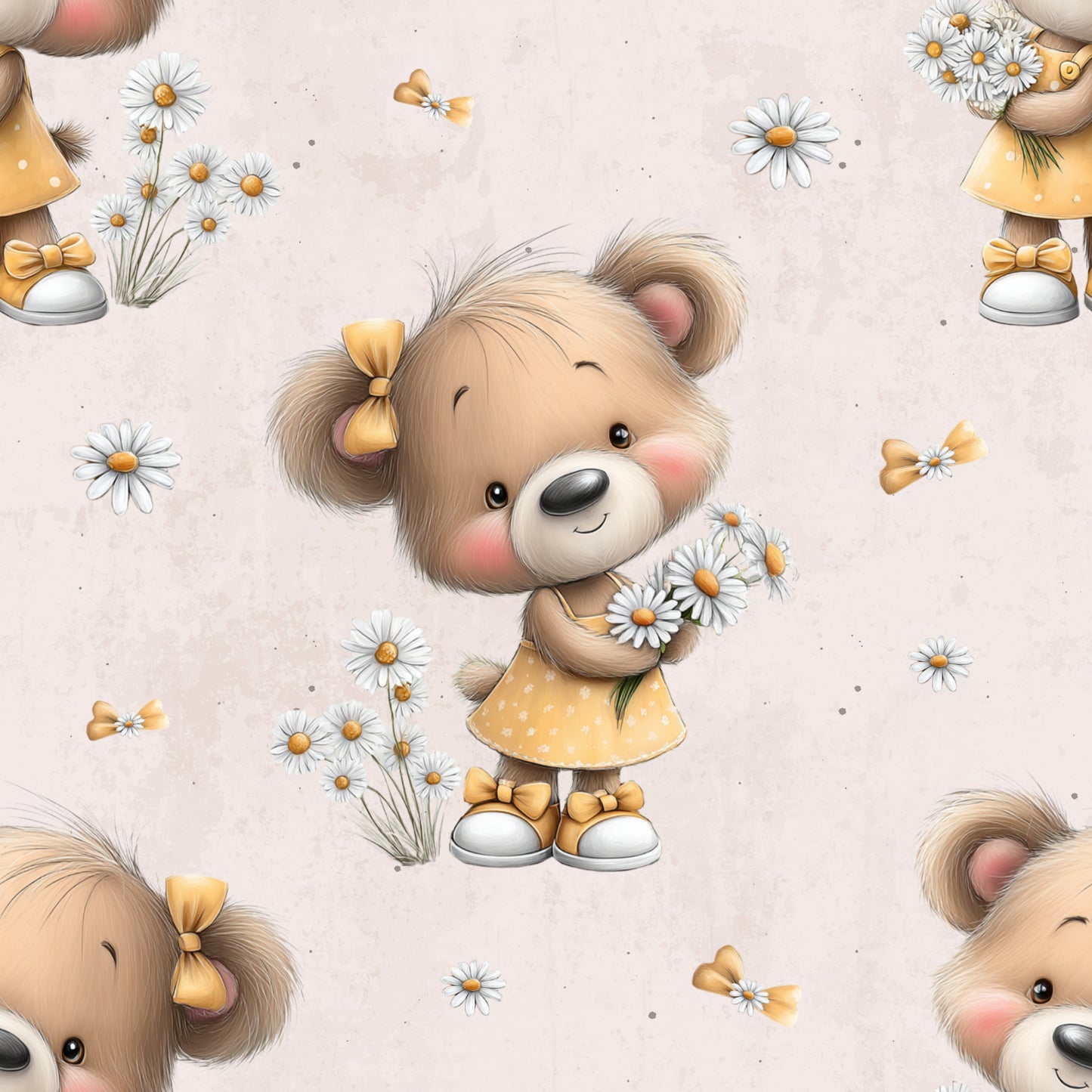 Kinderstoff Gänseblümchen Bär