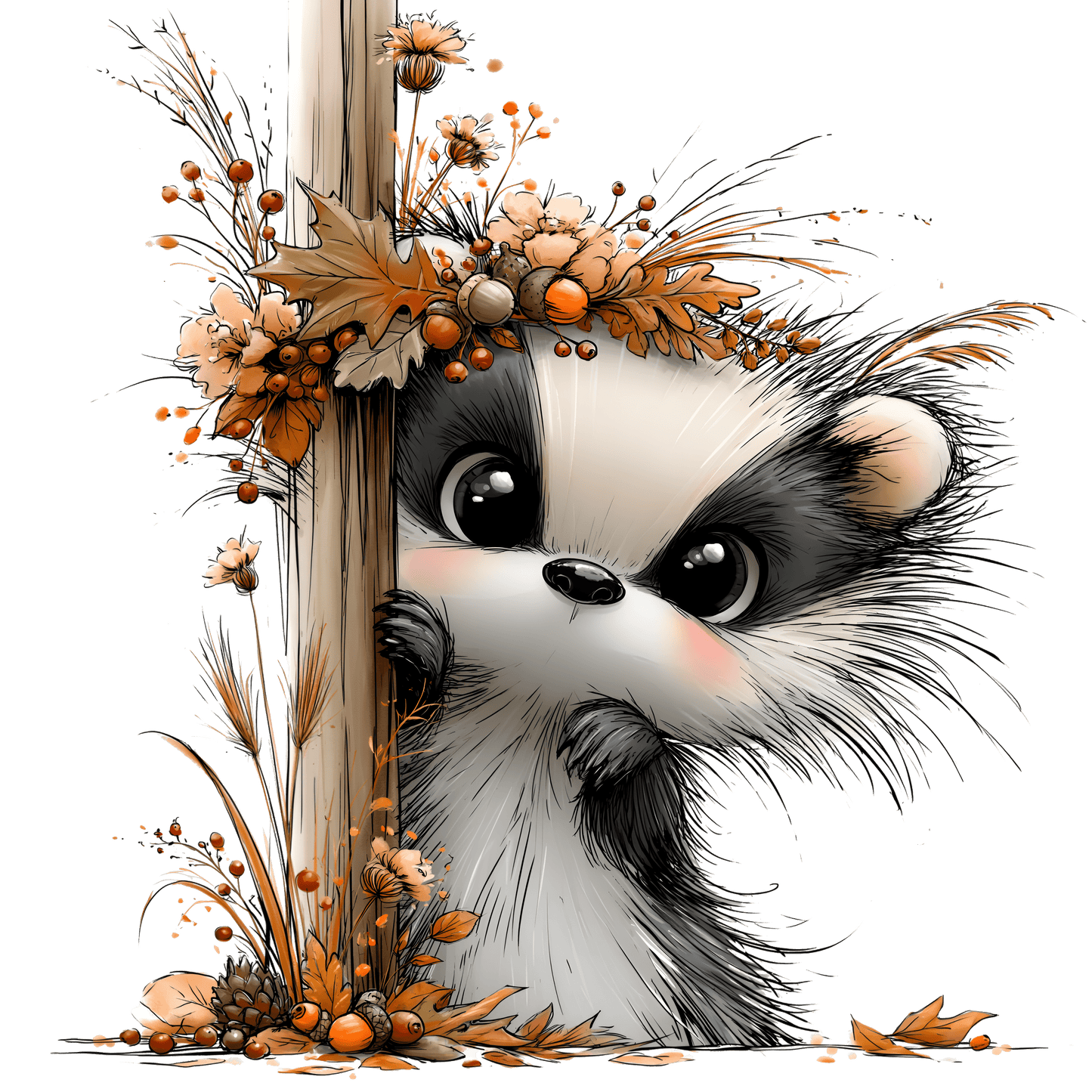 Bügelbild herbstliche Tiere schauen hervor #9 Waschbär