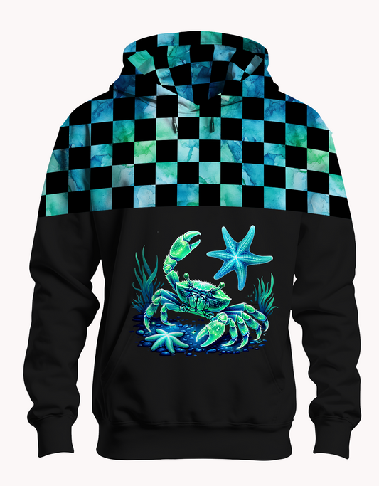 Bio French Terry "Kachel Magie"  Aquarell Blau Grün Überbreite