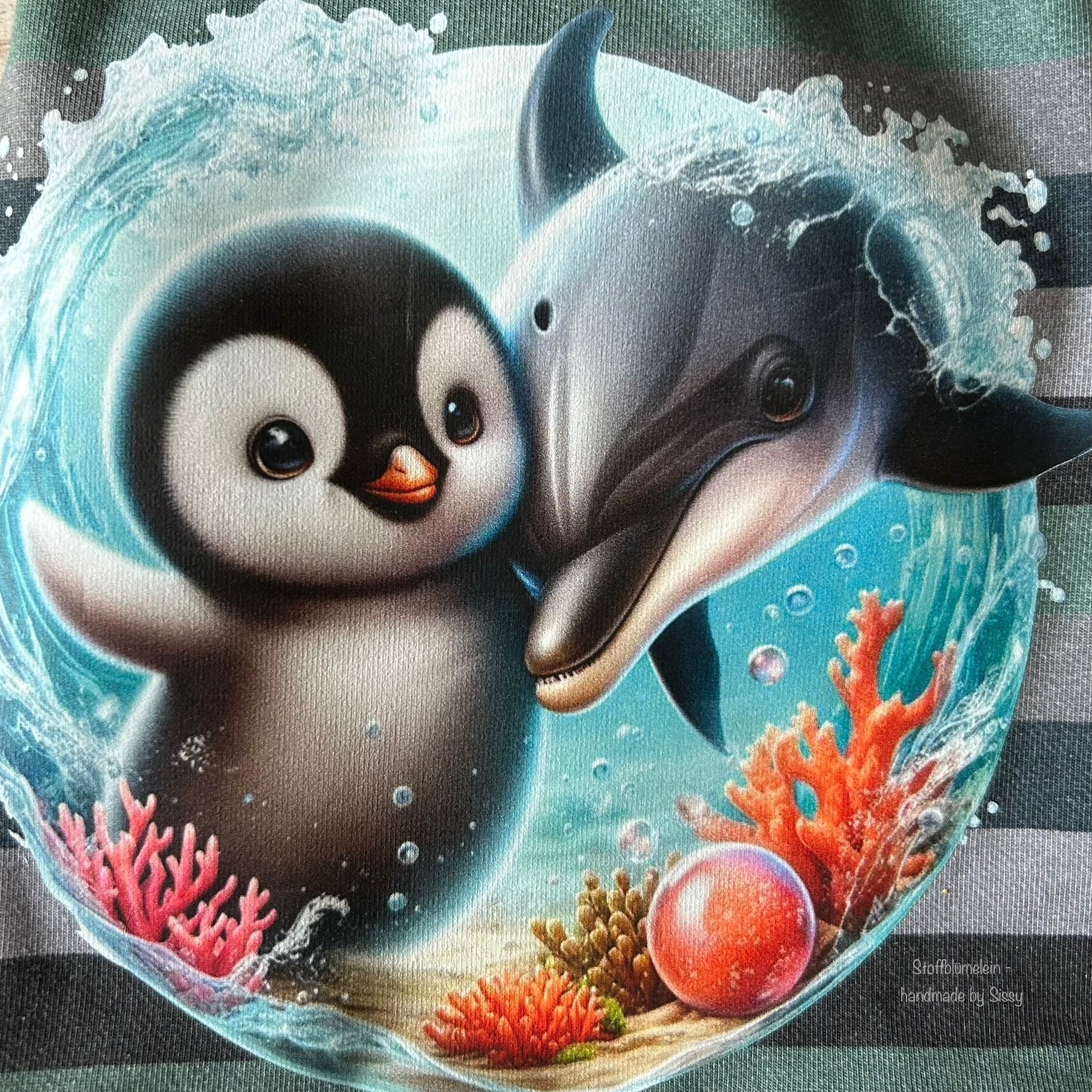 Bügelbild Pinguin schwimmt mit Delfin #2 Fylou's Style