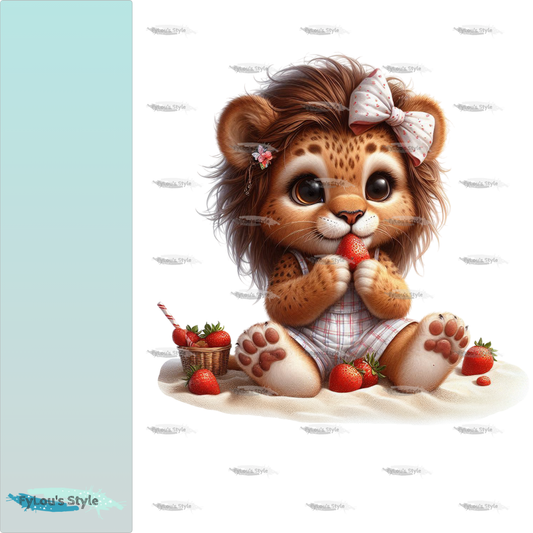 Bügelbild kleine Löwin isst Erdbeeren #1 Fylou's Style
