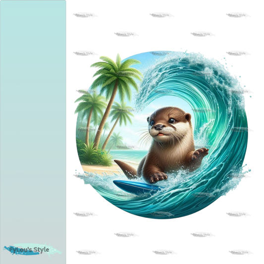 Bügelbild kleine Otter auf Surfboard #1 Fylou's Style