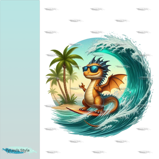 Bügelbild kleiner Drache auf Surfboard #1 Fylou's Style