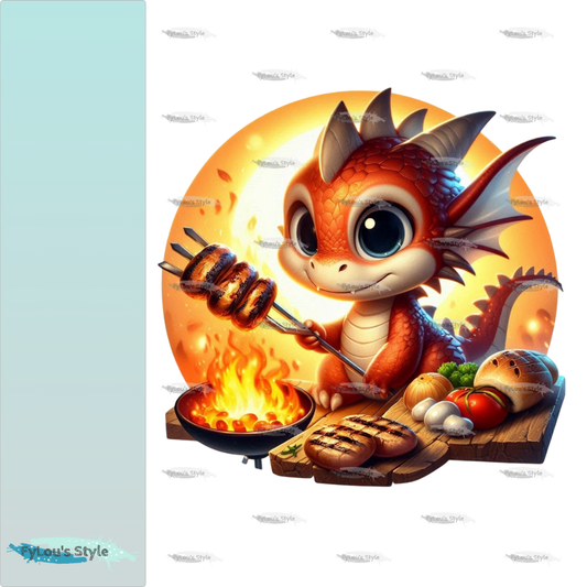 Bügelbild kleiner Drache beim Grillen #1 Fylou's Style