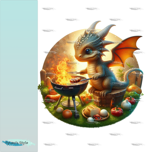 Bügelbild kleiner Drache beim Grillen #3 Fylou's Style