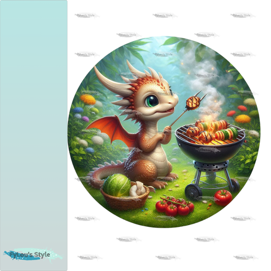 Bügelbild kleiner Drache beim Grillen #4 Fylou's Style
