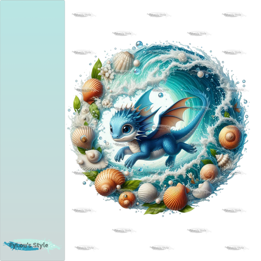 Bügelbild kleiner Drache in Wasserwelle #1 Fylou's Style