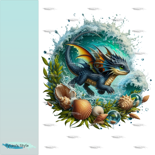 Bügelbild kleiner Drache in Wasserwelle #10 Fylou's Style